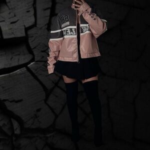 Fashion Nova Pink and Gray Varsity Jacket
